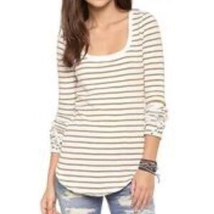 Free People Hard Candy Striped Henley Top Scoop Neck Long Sleeve S